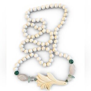 Vintage Lee Sands Necklace Carved Tropical Pendant With Knotted Beads and Stones